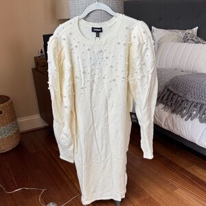 Express Ivory Knit Dress with Pearl Details